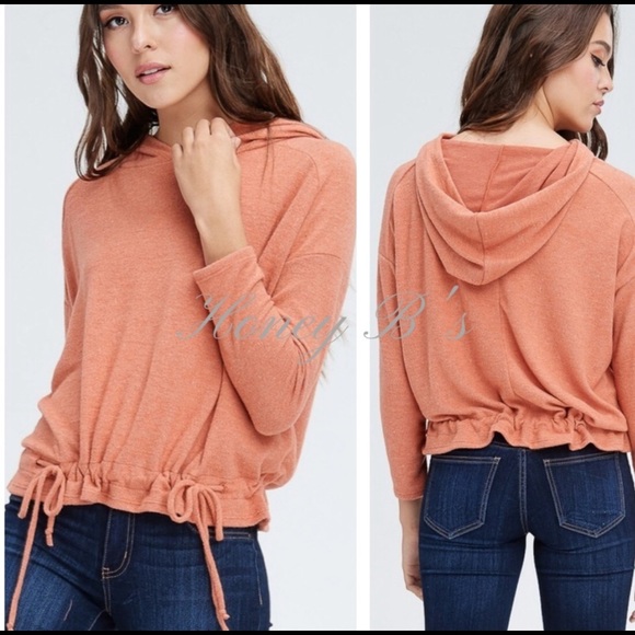 Tops - Ruffled Drawstring Pullover Hoodie